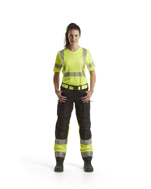 Bl&aring;kl&auml;der 7161 Naisten highvis housut stretch, musta/huomiokeltainen